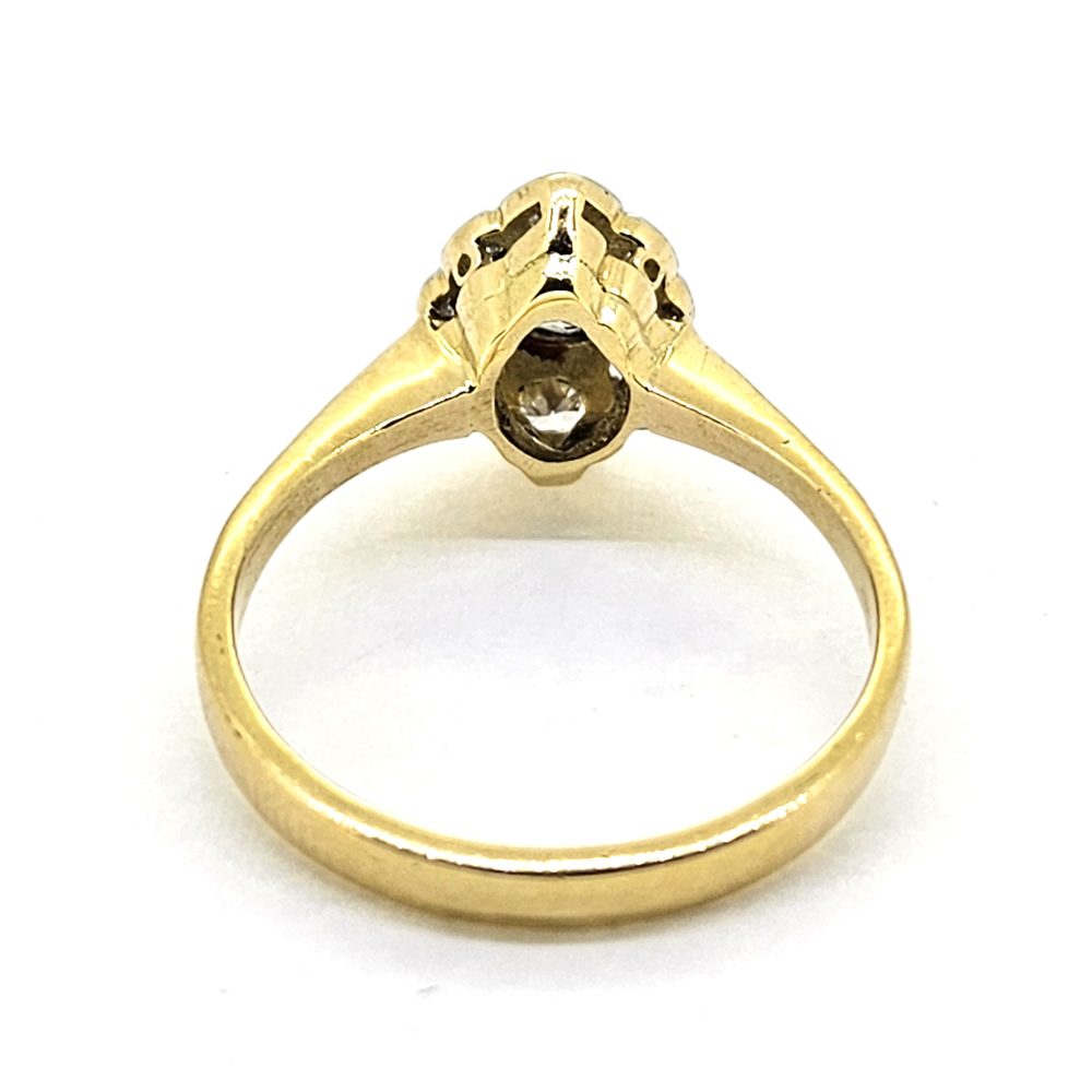 Antique Style Diamond Navette Cluster Engagement Ring in 18ct Yellow Gold