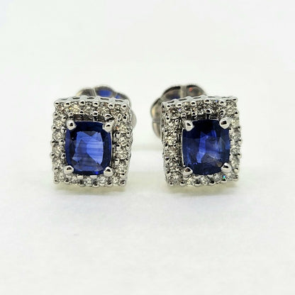Modern 1.35ct Sapphire and Diamond Cluster Stud Earrings