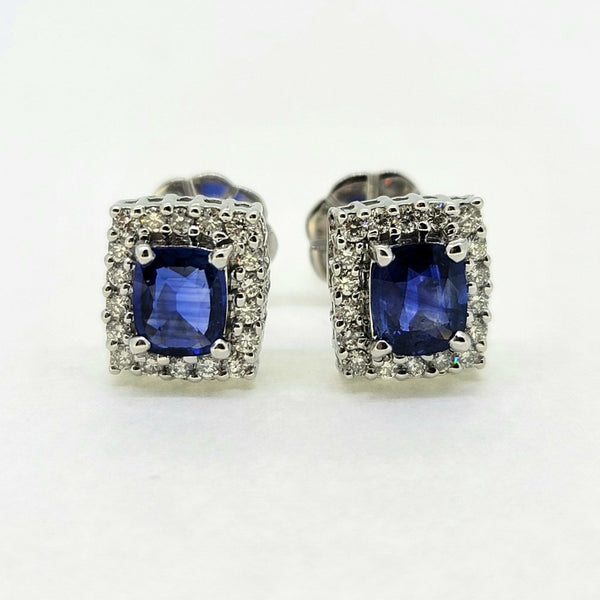 Modern 1.35ct Sapphire and Diamond Cluster Stud Earrings