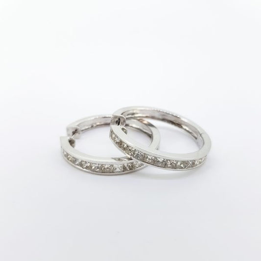 Princess Cut Diamond Hoop Earrings in 18ct white gold, 2.88 carat total