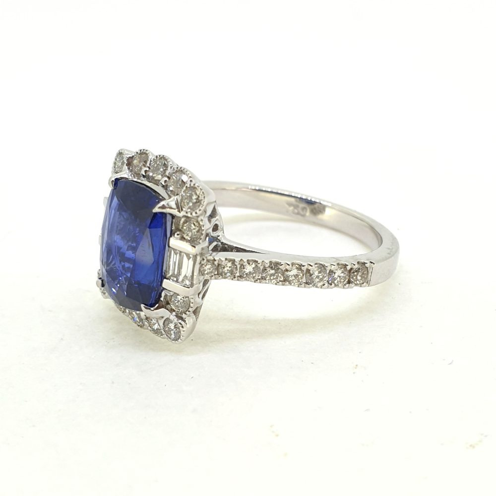 2.56ct Cushion Cut Sapphire and Diamond Cluster Ring