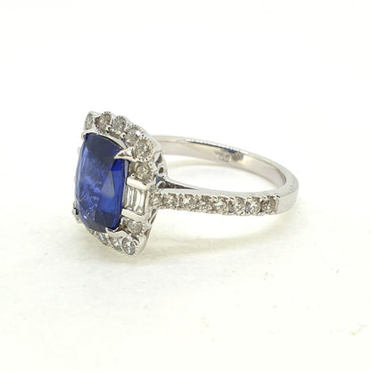 2.56ct Cushion Cut Sapphire and Diamond Cluster Ring
