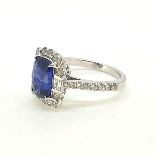 2.56ct Cushion Cut Sapphire and Diamond Cluster Ring