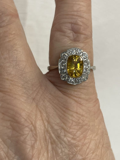 2.10ct Yellow Sapphire and Diamond Floral Cluster Ring