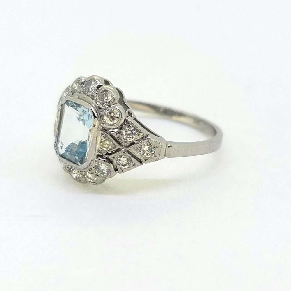 1ct Aquamarine and Diamond Cluster Dress Ring