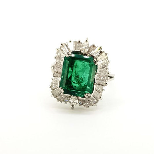 4ct Emerald and Diamond Cluster Ballerina Ring in Platinum