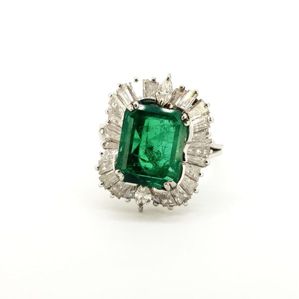4ct Emerald and Diamond Cluster Ballerina Ring in Platinum
