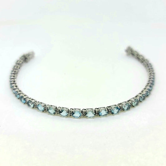 6.80ct Oval Aquamarine and Diamond Line Tennis Bracelet in 18ct White Gold
