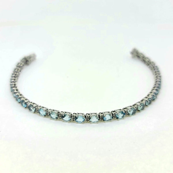 6.80ct Oval Aquamarine and Diamond Line Tennis Bracelet in 18ct White Gold