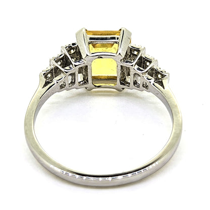 2cxt Asscher Cut Yellow Sapphire and Diamond Engagement Ring