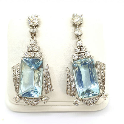 Vintage 35ct Aquamarine and Diamond Pendant and Earrings Suite