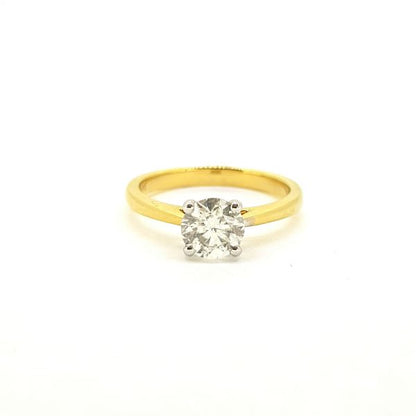 Single Stone Diamond Solitaire Engagement Ring, certified 1.01 carat G Colour SI2 Clarity round brilliant-cut diamond, claw-set and mounted to a plain 18ct yellow gold band