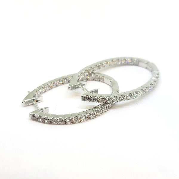 Diamond Set Oval Shaped Hoop Earrings in 18ct White Gold