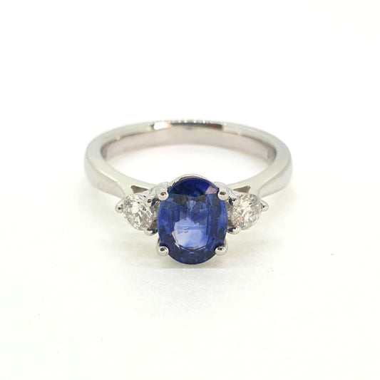 1.41ct Oval Sapphire and Diamond Three Stone Ring in Platinum