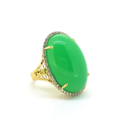 Oval Cabochon Chalcedony and Diamond Cluster Cocktail Ring in 14ct Gold