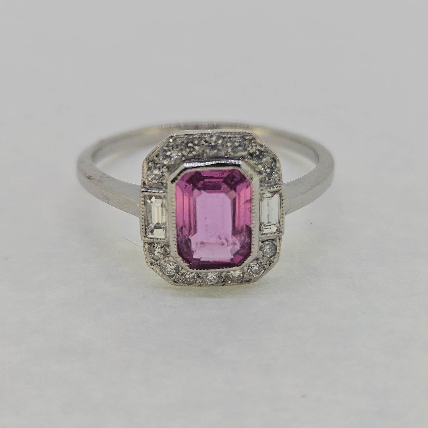 1ct Pink Sapphire and Diamond Cluster Engagement Ring in Platinum