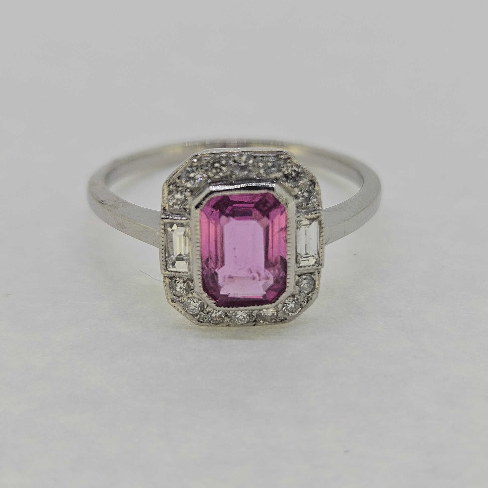 1ct Pink Sapphire and Diamond Cluster Engagement Ring in Platinum