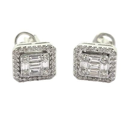 Baguette and Brilliant Cut Illusion Set Diamond Cluster Stud Earrings