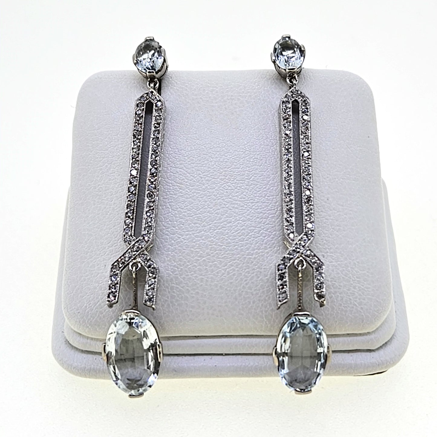 Aquamarine and Diamond drop earrings Platinum Art Deco