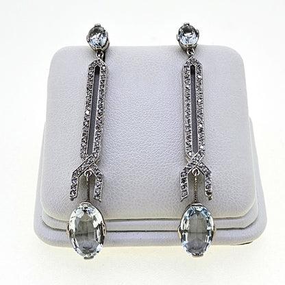 Aquamarine and Diamond drop earrings Platinum Art Deco