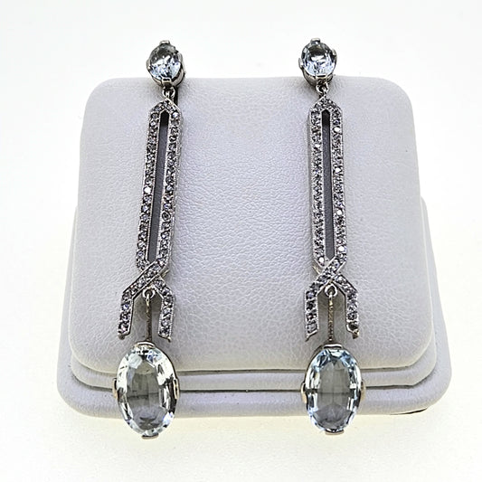 Aquamarine and Diamond drop earrings Platinum Art Deco