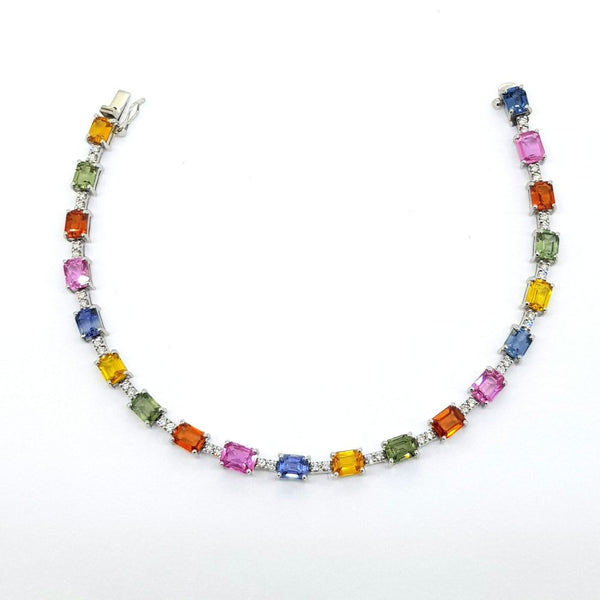 Multi Colour Sapphire and Diamond Tennis Bracelet, 10.60 carats