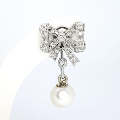 Vintage Pearl and Diamond Bow Drop Earrings