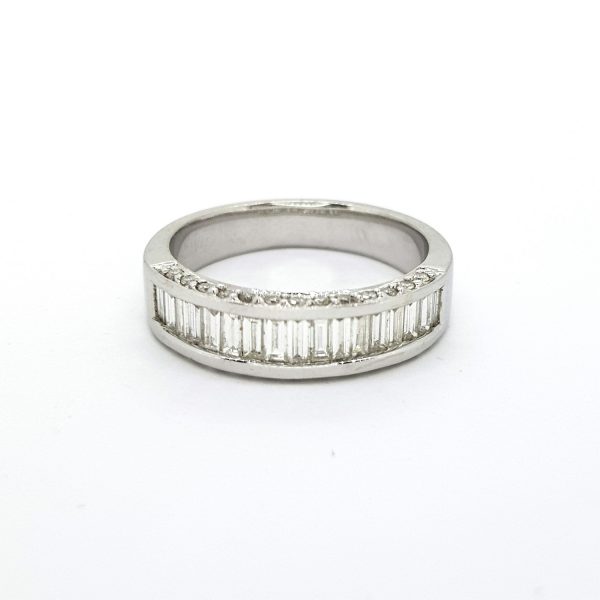 Channel Set Baguette Cut Diamond Half Eternity Ring, 0.84 carats