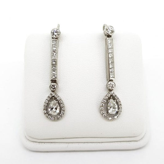 Vintage Diamond Long Drop Cluster Earrings, 1.85 carat total