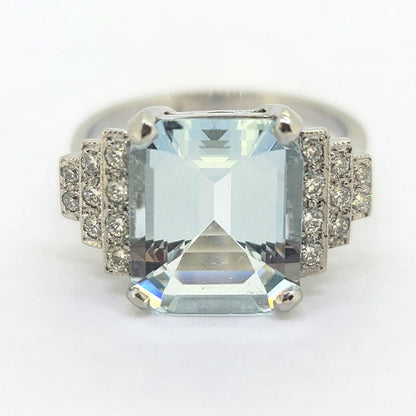 4.50ct Aquamarine and Diamond Cluster Dress Ring in Platinum