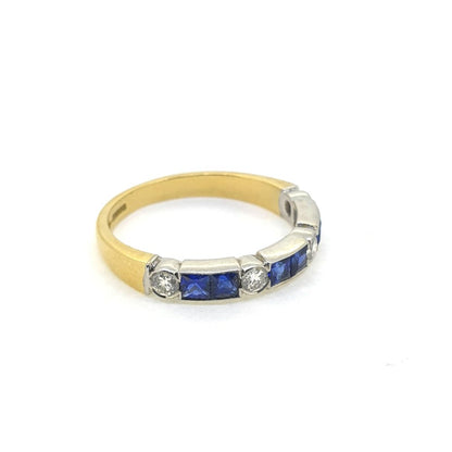 Square Cut Sapphire and Diamond Half Eternity Band Ring