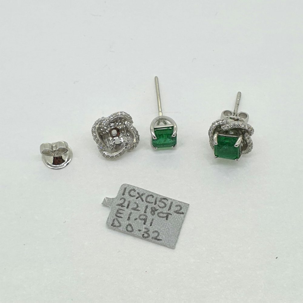 1.91ct Emerald and Diamond Halo Cluster Stud Earrings