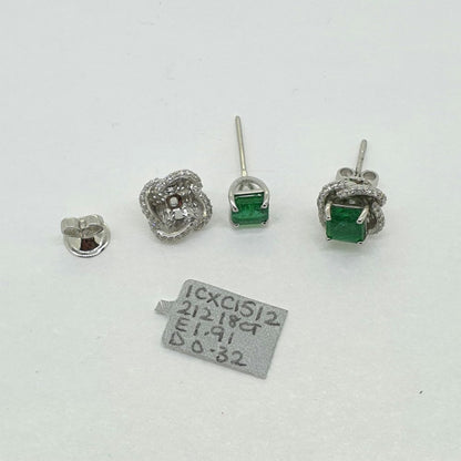 1.91ct Emerald and Diamond Halo Cluster Stud Earrings