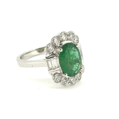 2.07ct Oval Emerald and Diamond Cluster Engagement Ring