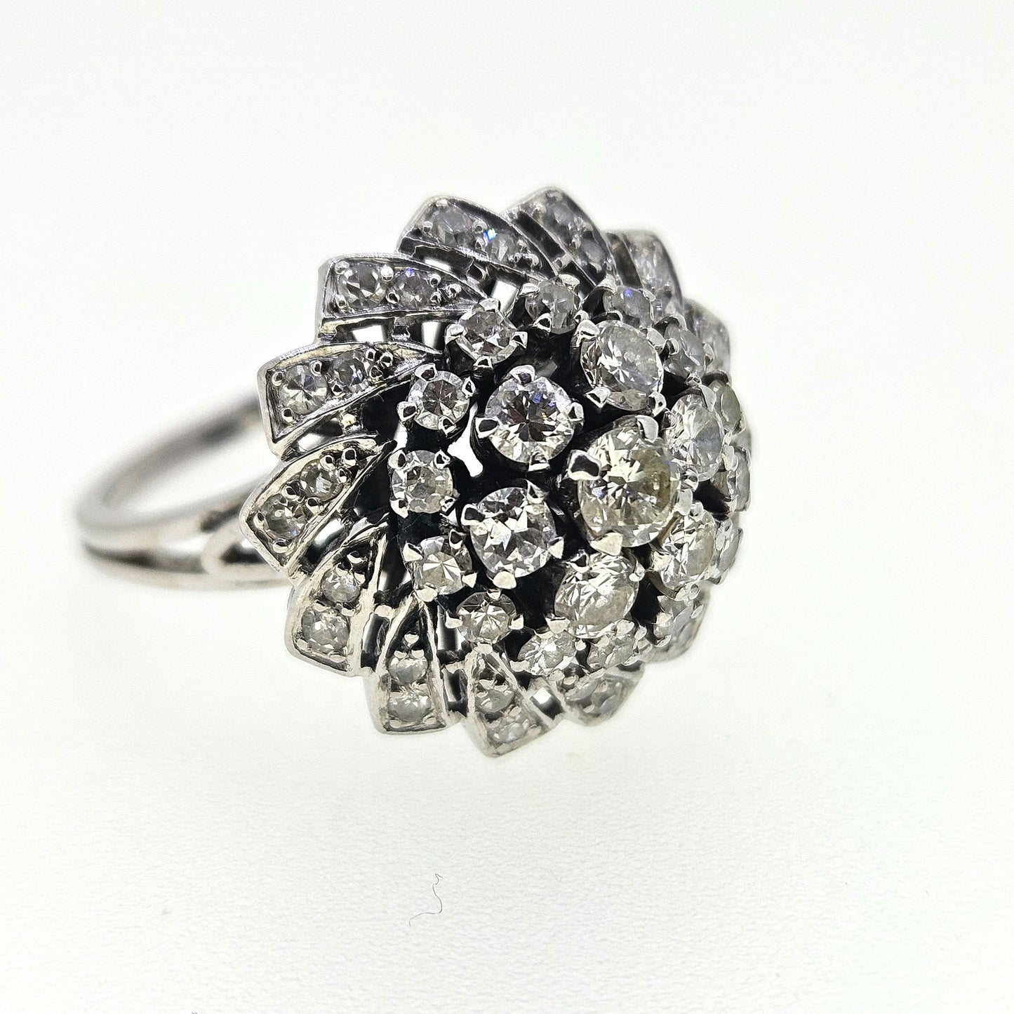 Vintage Diamond Cluster Bombe Ring Circa 1950