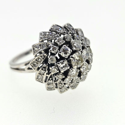 Vintage Diamond Cluster Bombe Ring Circa 1950
