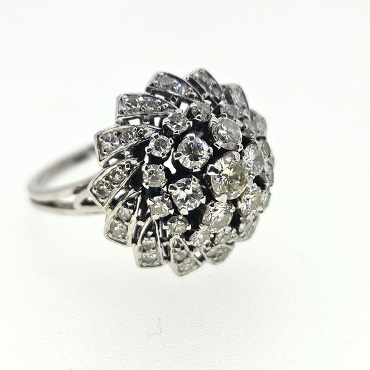 Vintage Diamond Cluster Bombe Ring Circa 1950