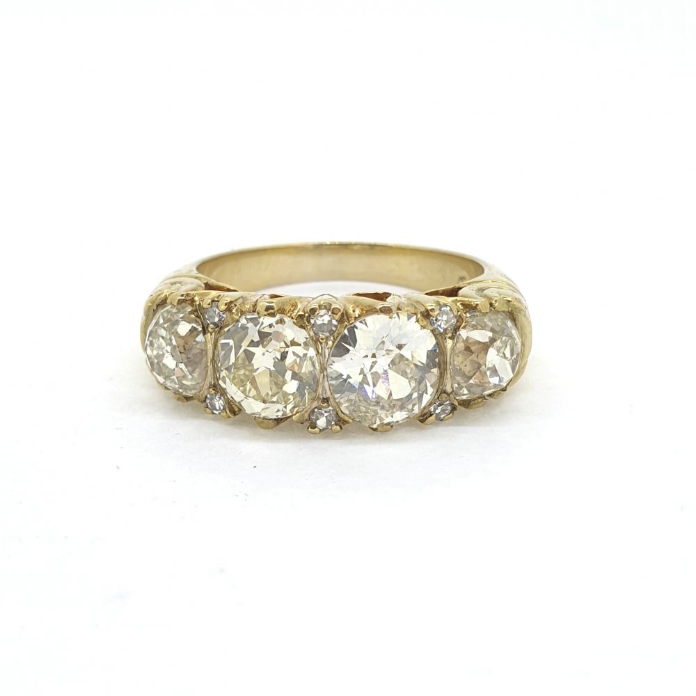 Antique Victorian 4.5cts Old Cut Diamond Four Stone Ring
