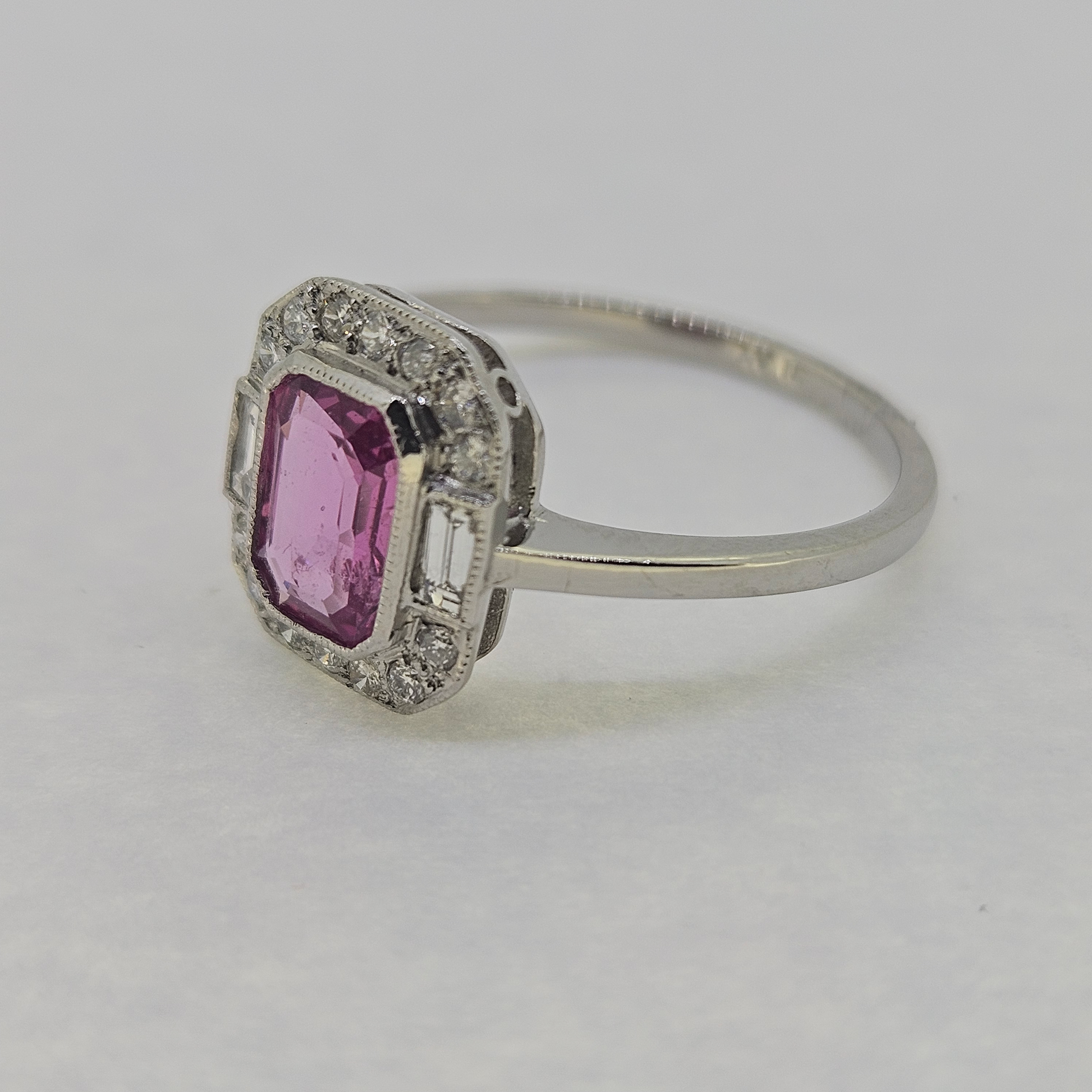1ct Pink Sapphire and Diamond Cluster Engagement Ring in Platinum