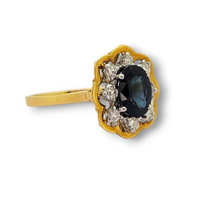 Sapphire and Diamond Floral Cluster Engagement Ring in 18ct Yellow Gold