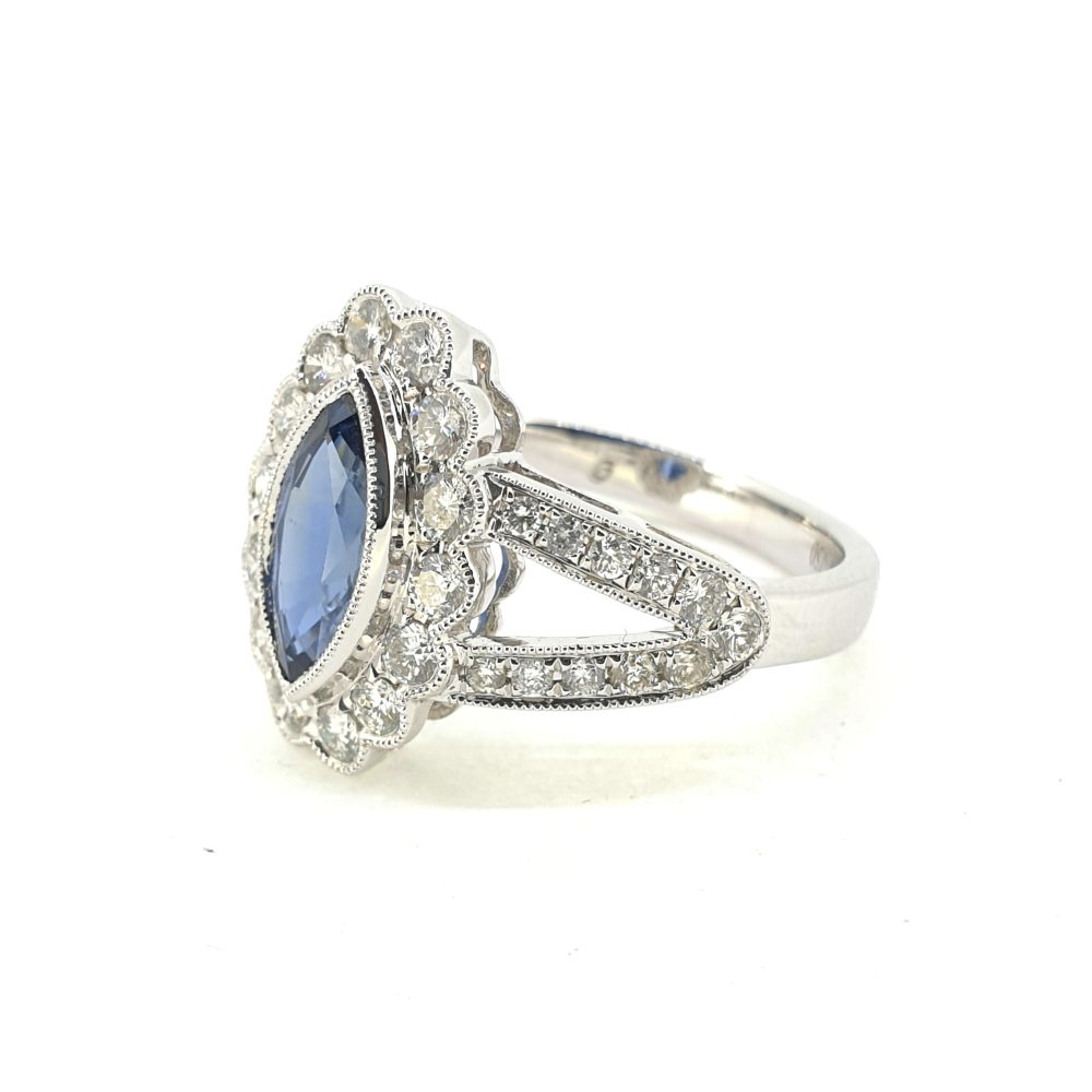 1.50ct Marquise Sapphire and Diamond Navette Cluster Ring