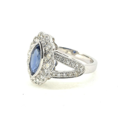 1.50ct Marquise Sapphire and Diamond Navette Cluster Ring