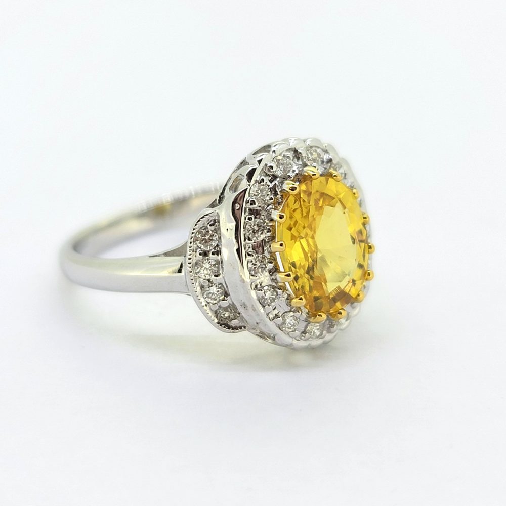 2.1ct Oval Yellow Sapphire and Diamond Cluster Dress Ring
