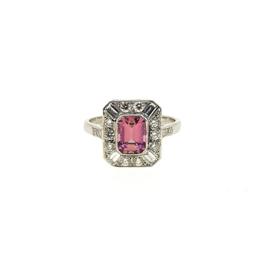 Pink Tourmaline and Diamond Cluster Dress Ring