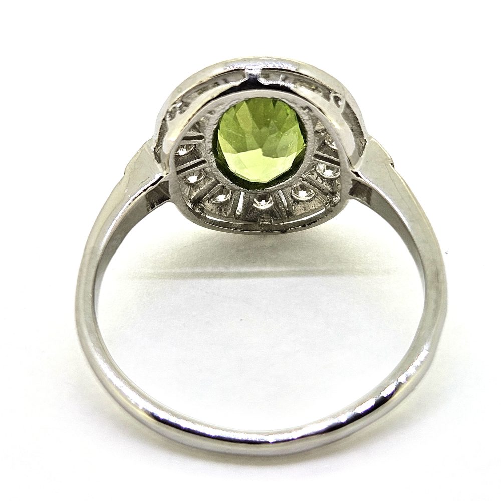 1.20ct Oval Peridot and Diamond Cluster Engagement Ring in Platinum