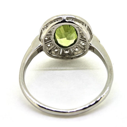 1.20ct Oval Peridot and Diamond Cluster Engagement Ring in Platinum