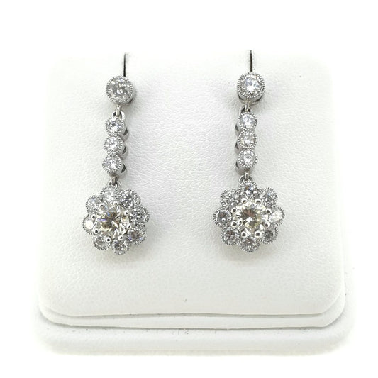 Vintage Diamond Cluster Drop Earrings, 2.10 carat total
