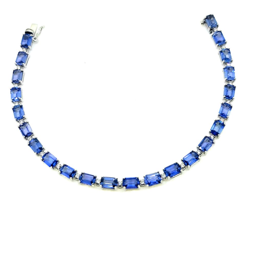 26.99ct Fine Emerald Cut Sapphire and Diamond Bracelet
