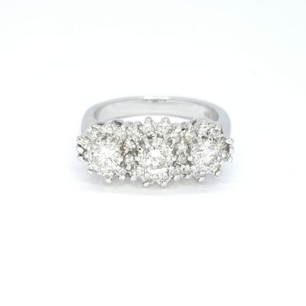 Triple Cluster Diamond Ring, 1.60 carat total, in 18ct white gold