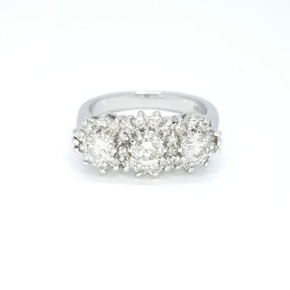 Triple Cluster Diamond Ring, 1.60 carat total, in 18ct white gold